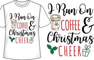 eu corro com café e alegria de natal design de camiseta de natal vetor