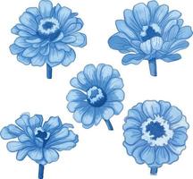 conjunto de flores em aquarela, clipart de flora azul vetor