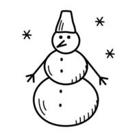 boneco de neve bonito dos desenhos animados, ilustração vetorial de estilo doodle. isolado em branco vetor
