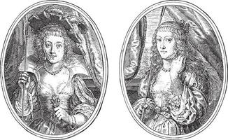 retratos de elizabeth de lorraine e condessa henrietta de coligny, ilustração vintage. vetor