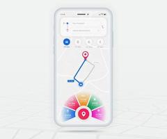 mapear navegação gps ux conceito de interface do usuário, aplicativo de mapa de smartphone e localização de destino na tela, navegação no mapa de pesquisa de aplicativos, mapa de tecnologia, mapas de navegação da cidade, rua da cidade, rastreamento, localização, vetor