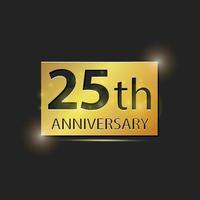 placa quadrada de ouro logotipo elegante celebração de aniversário de 25 anos vetor