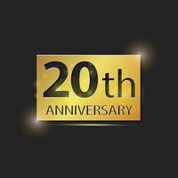 placa quadrada de ouro logotipo elegante celebração de aniversário de 20 anos vetor