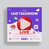 webinar ao vivo de marketing digital e postagem de mídia social corporativa ou modelo de banner com design de panfleto ou pôster quadrado estilo 3d de transmissão ao vivo moderno vetor