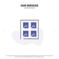 nosso modelo de cartão web de ícone de glifo sólido para construção de janela de serviços vetor