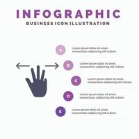 gestos mão móvel três dedos ícone sólido infográficos 5 passos fundo de apresentação vetor