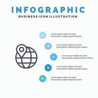 mapa de localização globo internet azul modelo de infográficos modelo de ícone de linha de vetor de 5 passos