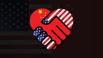 bandeiras dos estados unidos da américa e da china no aperto de mão das relações. duas bandeiras juntas. uso adequado para evento da china e da américa vetor