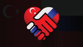 bandeiras de turquia e rússia no aperto de mão de relações. duas bandeiras juntas. uso adequado para evento de turquia e rússia