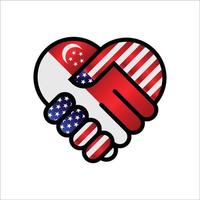 Estados Unidos da América e ícone de ilustração de aperto de mão de relações de Singapura. uso adequado para evento ameican singapore vetor