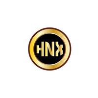 design de logotipo de carta hnx criativo com círculo dourado vetor