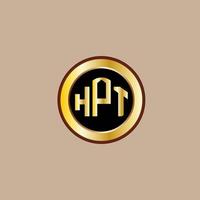design de logotipo de carta hpt criativo com círculo dourado vetor