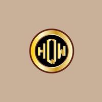 design de logotipo de carta hqw criativo com círculo dourado vetor