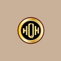 design de logotipo de carta hqh criativo com círculo dourado vetor