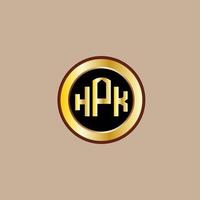 design de logotipo de carta hpk criativo com círculo dourado vetor