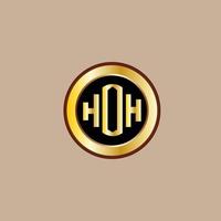 design de logotipo de carta hoh criativo com círculo dourado vetor