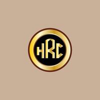 design de logotipo de carta hrc criativo com círculo dourado vetor