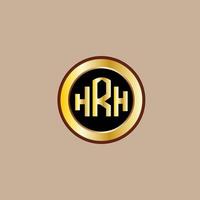 design de logotipo de carta criativa hrh com círculo dourado vetor