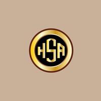 design de logotipo de carta hsa criativo com círculo dourado vetor