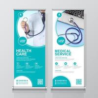 ícones de saúde e médicos e planos rolam design, standee e decoração de modelo de banner para exibição, impressão, apresentação e ilustração em vetor de conceito de folheto de folheto