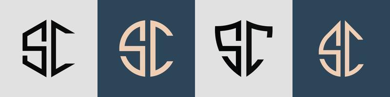 pacote de designs de logotipo sc de letras iniciais simples criativas. vetor