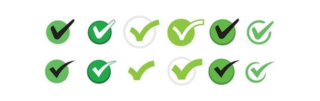 ícones de marca de seleção. aprovação do carrapato verde. vetor