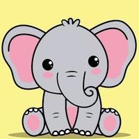 bebê elefante fofo, bebê elefante kawaii sentado vetor