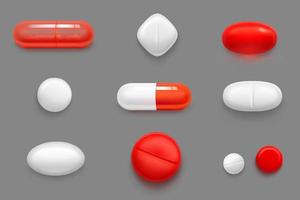 pílulas, comprimidos e drogas cápsulas vermelhas e brancas vetor