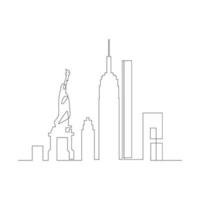 estátua da liberdade e nova york continuam desenho de arte de linha vetor