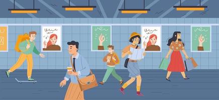 pessoas no metrô, passagem subterrânea, metrô vetor