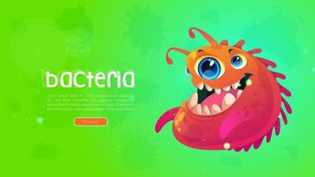 bactérias engraçadas, vírus ou banner web de desenhos animados de germes vetor