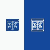 linha de lei digital do tribunal de direitos autorais de negócios e ícone sólido de glifo linha de banner azul e ícone sólido de glifo vetor