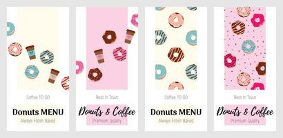 conjunto de banners para loja de donuts de padaria e menu de café. ilustração vetorial para banner, panfleto, capa, publicidade, menu, pôster. vetor