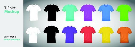 conjunto de camisetas de cores diferentes com maquete de manga curta vetor