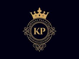 letra kp antigo logotipo vitoriano de luxo real com moldura ornamental. vetor