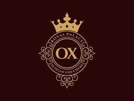 carta ox antigo logotipo vitoriano de luxo real com moldura ornamental. vetor