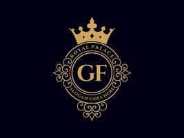 carta gf antigo logotipo vitoriano de luxo real com moldura ornamental. vetor