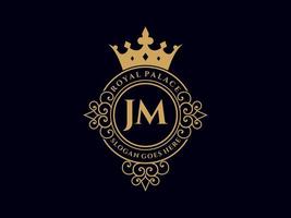 carta jm antigo logotipo vitoriano de luxo real com moldura ornamental. vetor