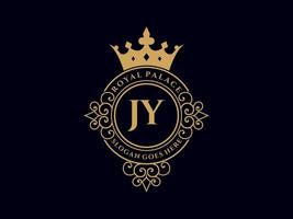 carta jy antigo logotipo vitoriano de luxo real com moldura ornamental. vetor