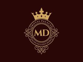 letra md antigo logotipo vitoriano de luxo real com moldura ornamental. vetor