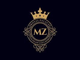 letra mz antigo logotipo vitoriano de luxo real com moldura ornamental. vetor