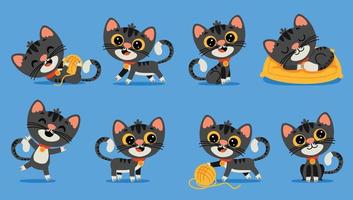 conjunto de poses de gato de desenho animado vetor