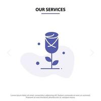 nossos serviços flor rosa amor ícone de glifo sólido modelo de cartão web vetor