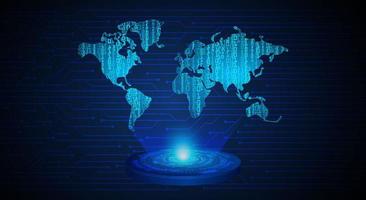 projetor holográfico de mapa do mundo moderno em fundo de tecnologia vetor