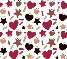 padrão perfeito com corações, estrelas e elementos de biscoitos de natal. ilustração vetorial vetor