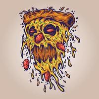ilustração de fatia de pizza de monstro assustador delicioso vetor