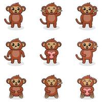 conjunto de ilustração vetorial de desenhos animados de macaco. pacote de conjunto de macaco fofo. conjunto de animais. personagens de desenhos animados e vetores isolados. uma coleção de animais no estilo infantil.