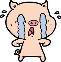 desenho animado porco chorando vetor