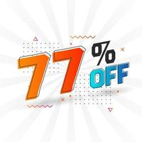 77% de desconto no design de campanha promocional especial 3D. 77 de oferta de desconto 3d para venda e marketing. vetor