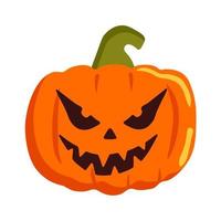 vector abóbora de halloween em estilo cartoon, isolado no fundo branco. abóbora laranja com sorriso para seu projeto para o feriado de halloween.